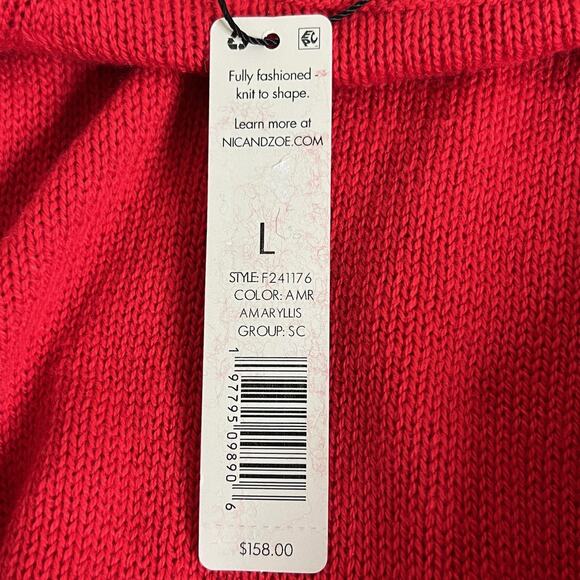 Nic & Zoe Womens Sweater Size Large Red Sequined Long Sleeve Lightweight Knit - Picture 8 of 8